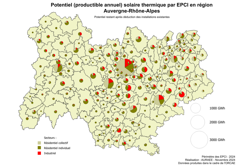 Potentiel solaire thermique par epci (GWh)